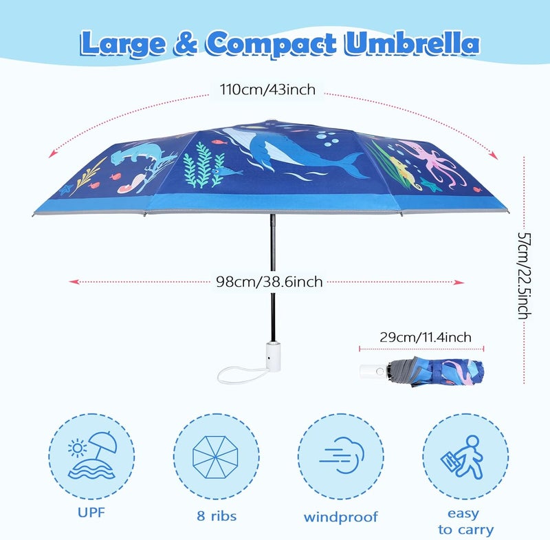 Decalsweet Kids Folding Umbrella Auto Open/Close Anti-rebound Safe Design UV Resistant Automatic Children Travel Umbrellas 8 Rib Reinforced Canopy 360° Reflective Strip Lightweight Cute Umbrella for Girls & Boys - Image 5